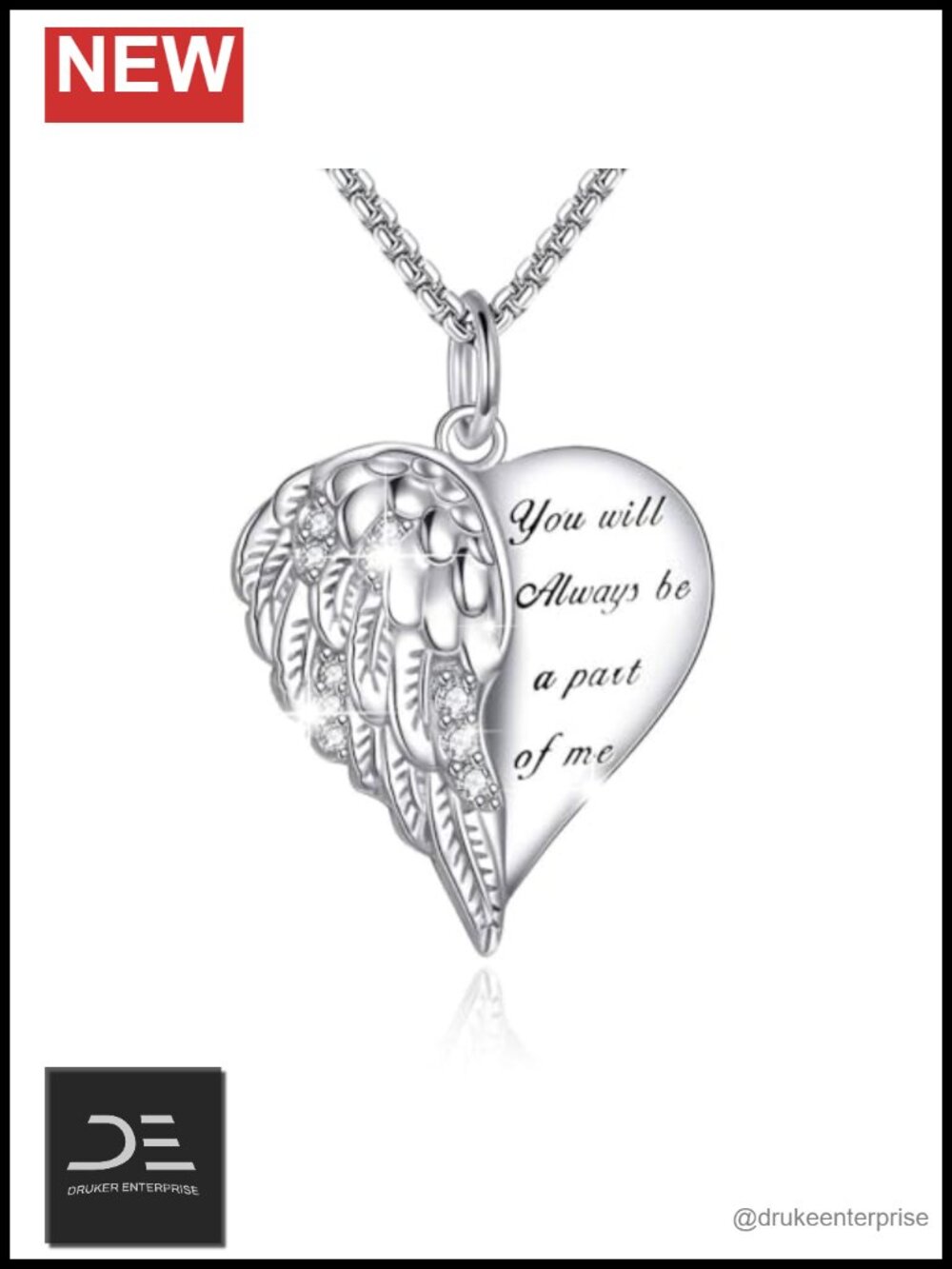 18k White Gold Plated Angel Wing Heart Necklace Memorial Jewelry Mom Gift